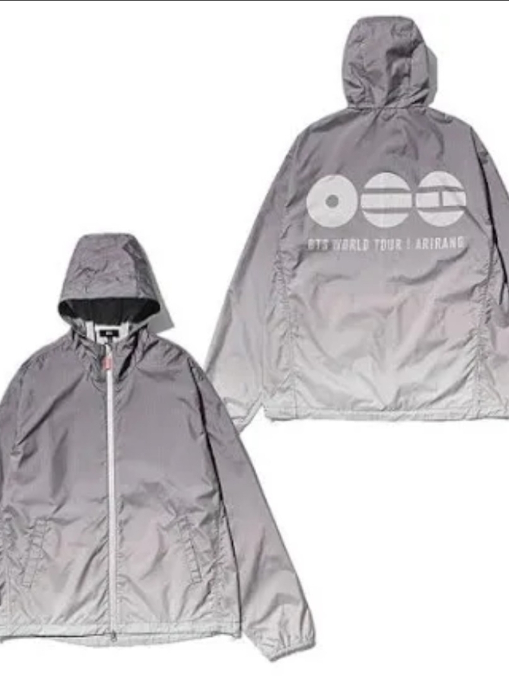 NWT BTS World Tour Official Wind Jacket Hooded Windbreaker LARGE - Gray Ombre